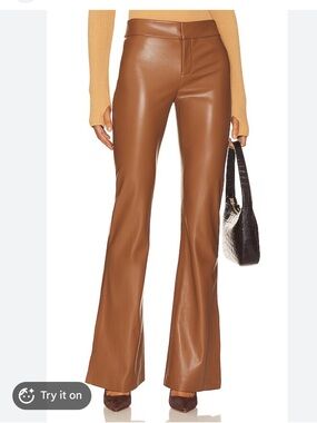 Alice + Olivia Camel Faux Leather Flared Pants